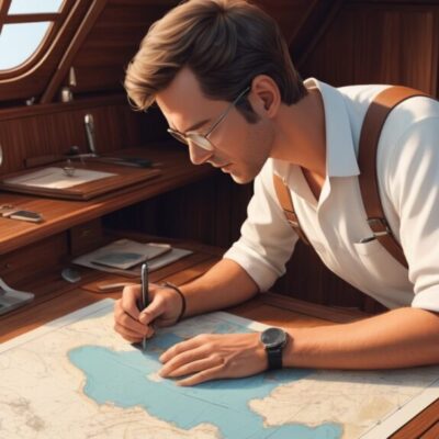 Captain working on his navigation plan.