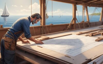 Ai-Generated image of a boat maker building a sailboat.