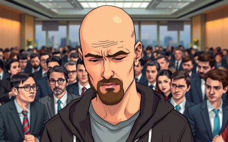 Image of an autistic founder struggling in an investor social gathering.